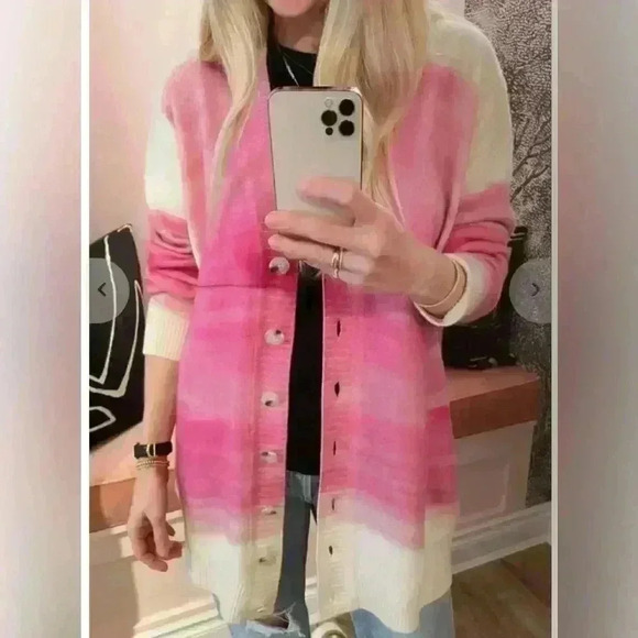 New Kerri Rosenthal Oversized Cardigan, Pink:Cream Size M - Picture 3 of 11